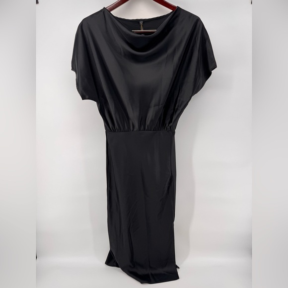 Renee C Women's Cowl Neck Fit & Flare Midi Dress 3/4 Sleeve Black Size Medium - Picture 1 of 7